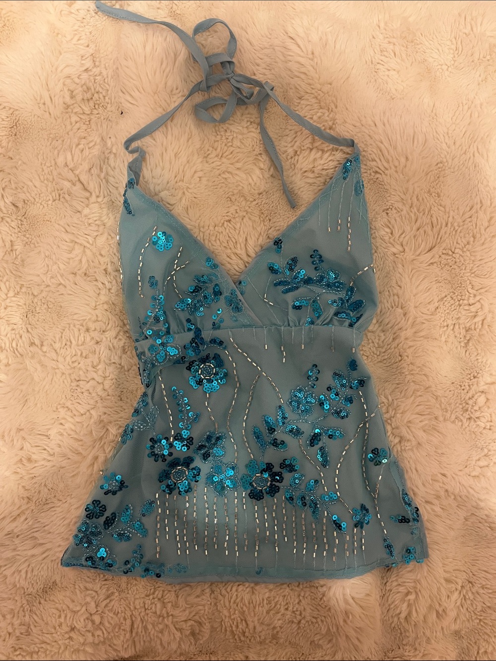 Really Pretty Blue Backless Going-out Halter Top